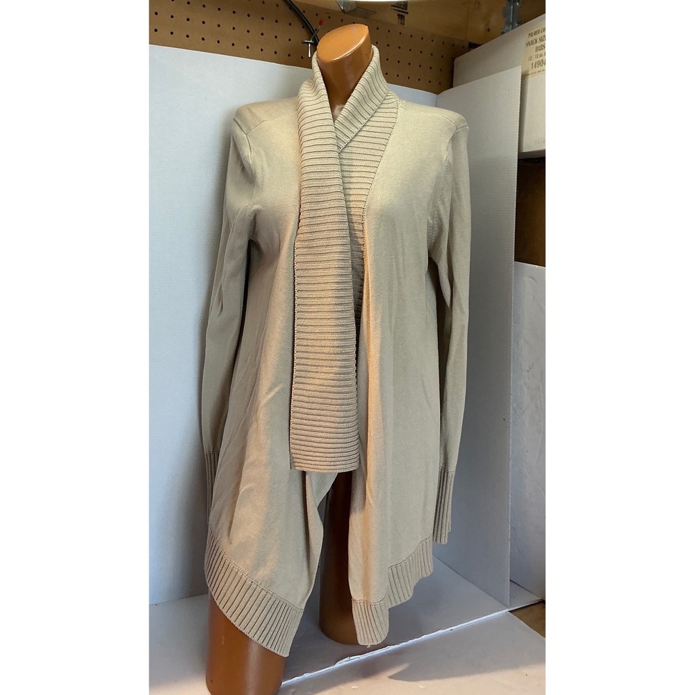 KUT from the Kloth Cardigan Open Front Shawl Collar Beige Tan Large KS12001SF
